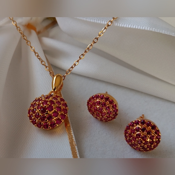 Gold plated necklace set pendant earrings - Picture 5 of 6
